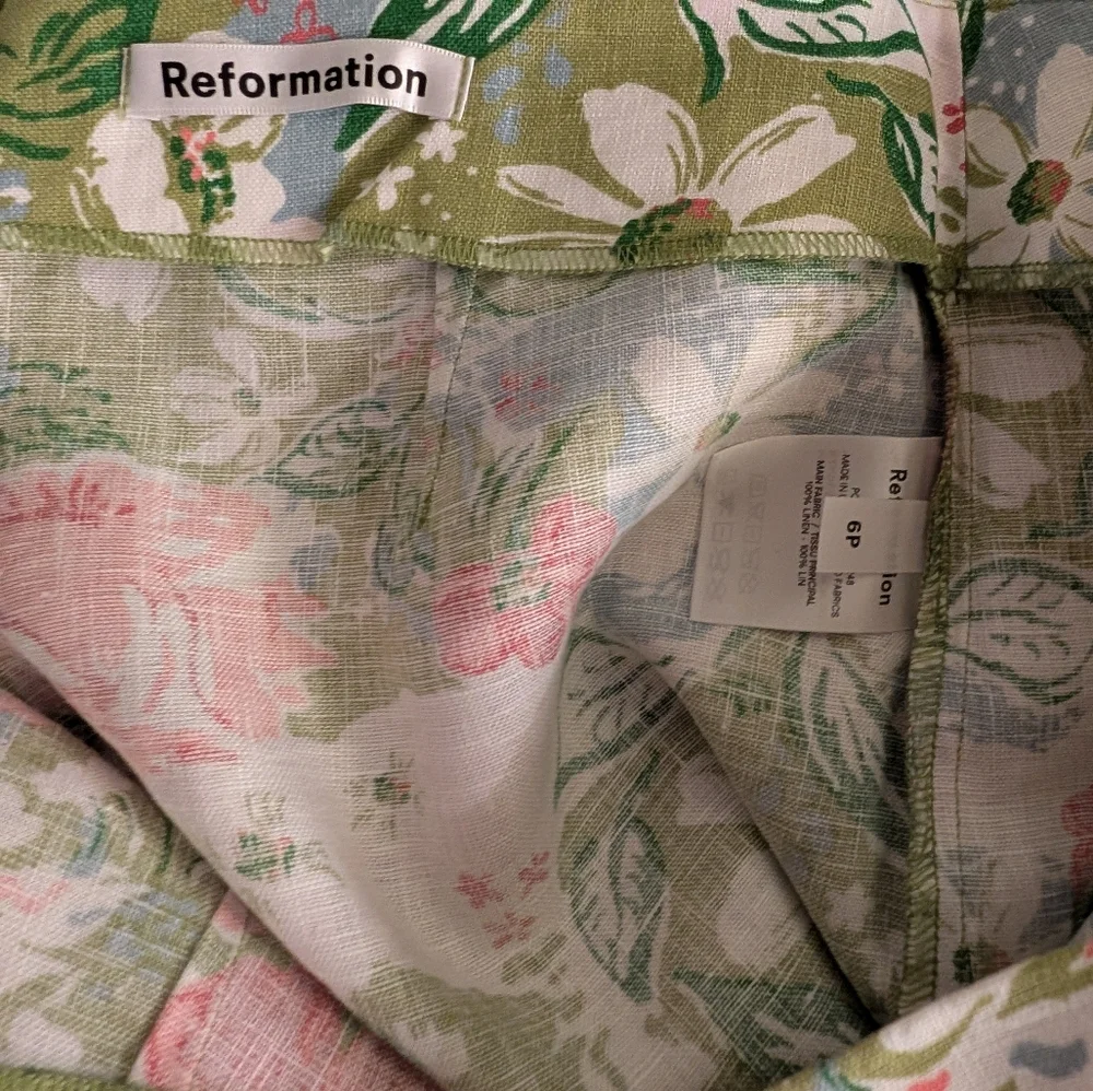 NWOT Reformation Pinegrove Highrise Crop Linen Pants Floral Print Size 6P